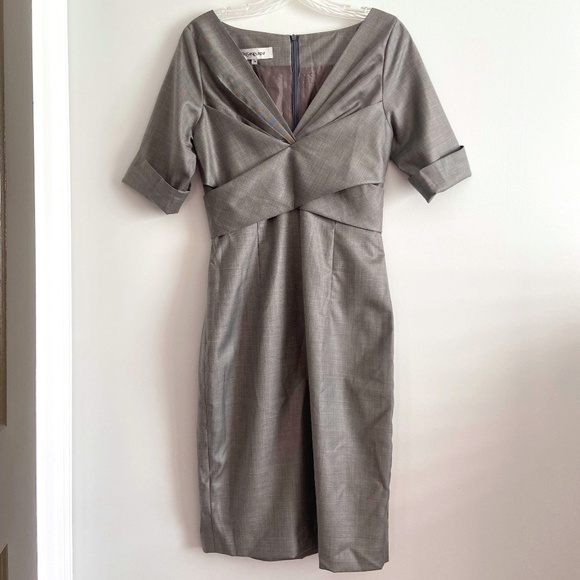 VINTAGE YSL SILK COTTON RARE PREPPY OFFICE ACADEMIA V NECK WRAP COCKTAIL DRESS - Picture 1 of 11